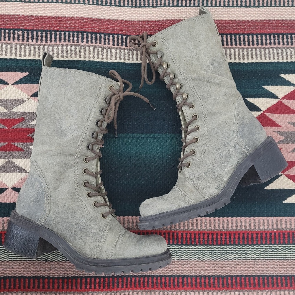 Vintage 1990s Esprit Military Combat Lace Up Boots Sz 7 Green Chunky Trooper